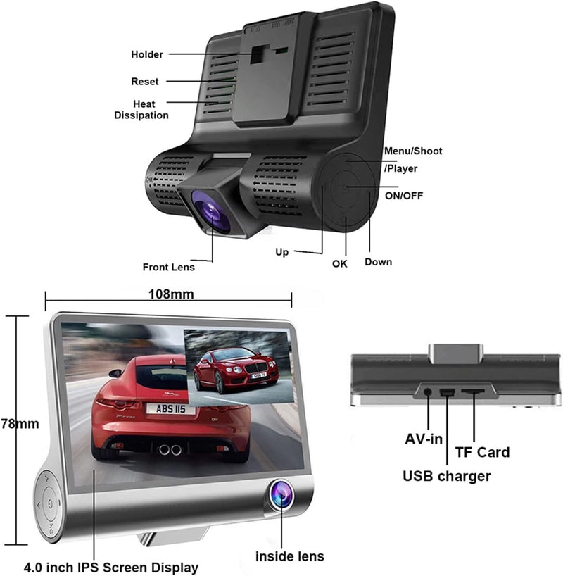 📷 Cámara para Auto DVR HD 3 Lentes Full HD 📷