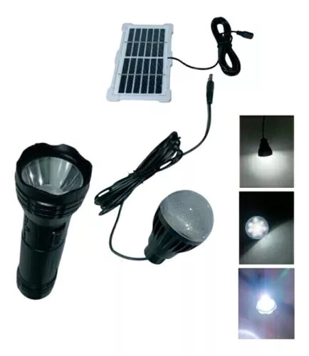 SUPER COMBO 🔦☀️ Linterna y Bombillo Recargables + Panel Solar